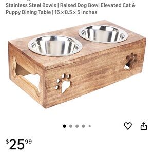 Rustic Wooden Elevated Dog Feeder with Stainless Steel Bowls
